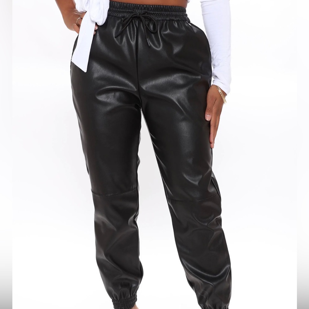 Black leather joggers || no damage, worn once  || very comfortable